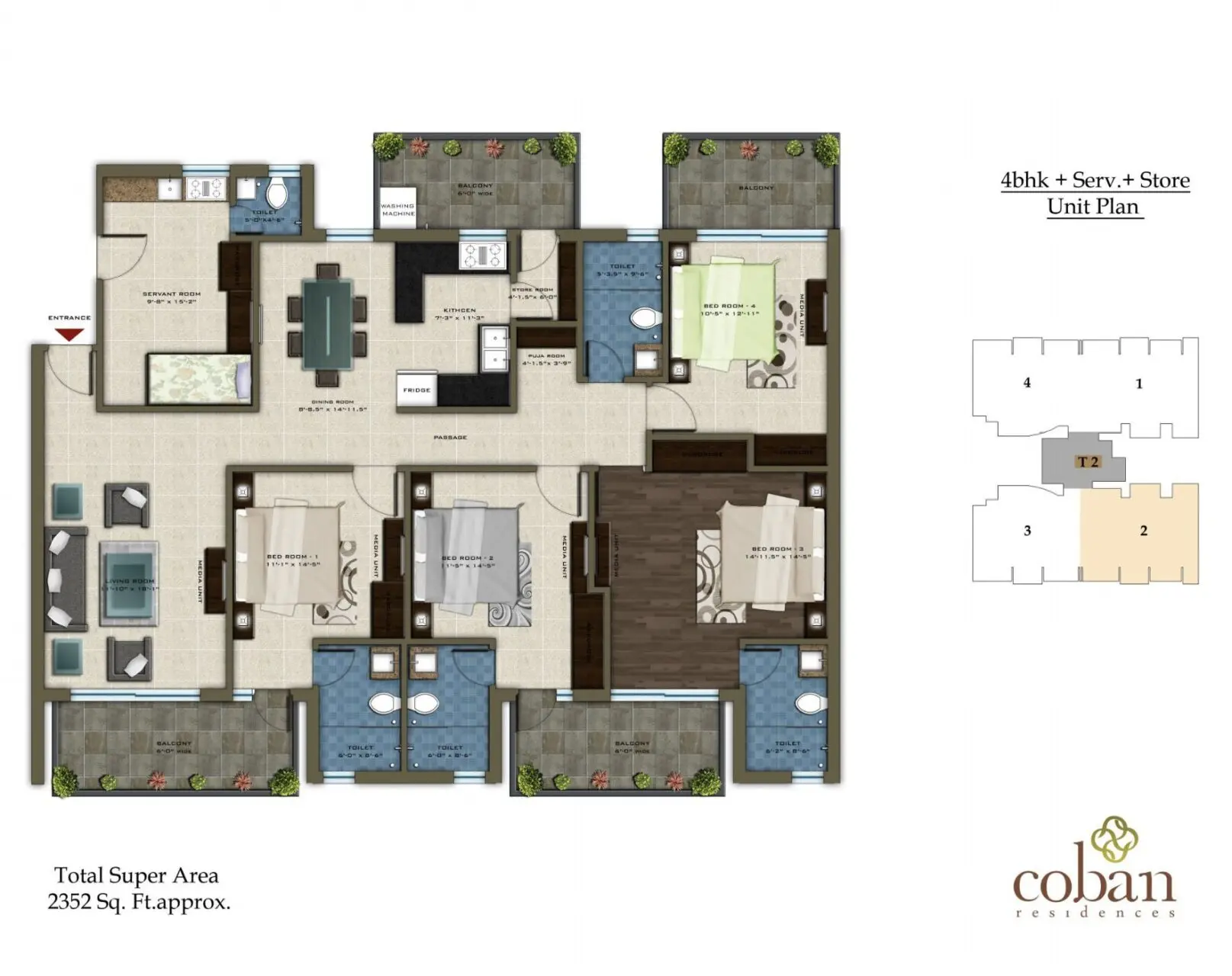 Pareena Coban Residencies 4 BHK Floor Plan